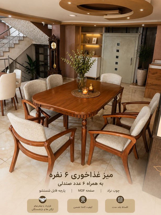 میز غذا خوری 6 نفره